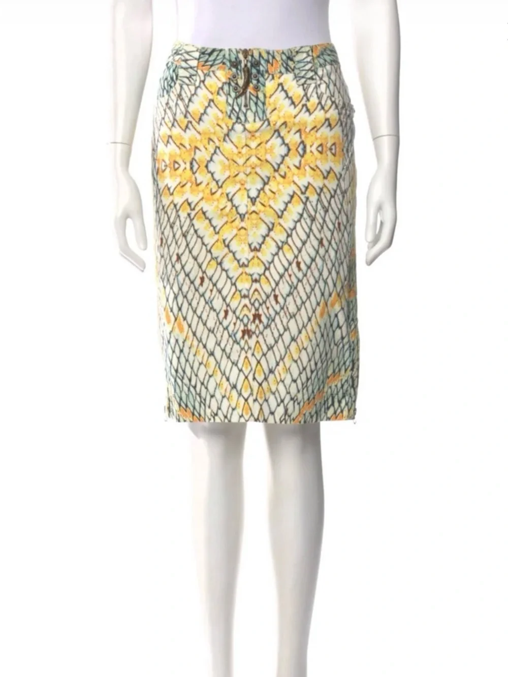 Just Cavalli Blue Python Printed Midi Denim Skirt - Picture 1 of 5